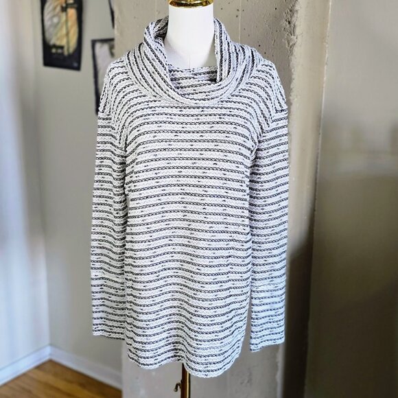 Merona Black & White Textured Cowl Neck Turtleneck Sweater with Metallic Threads - Picture 2 of 8